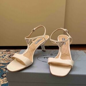Prada White Kitten Heels Slingback Sandals